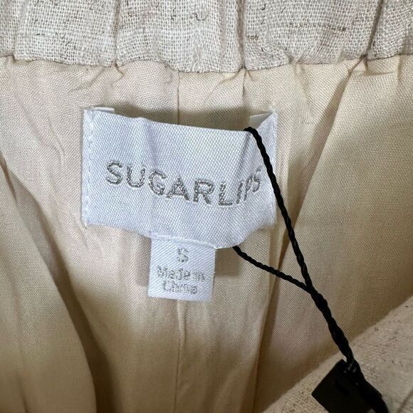 SUGARLIPS pants Size Small cream step up wide leg lined belted linen blend NWT - Picture 7 of 8